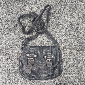 Black Textured Crossbody purse with silver hardware